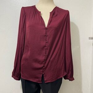 a new day Maroon Button-Up Blouse